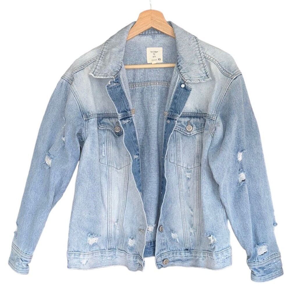Bridge By Gly For Buckle Distressed Washed Denim Jacket Size XS